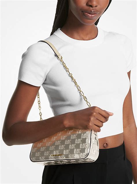 michael michael kors empire medium patent chain-link pochette|Michael Kors empire logo.